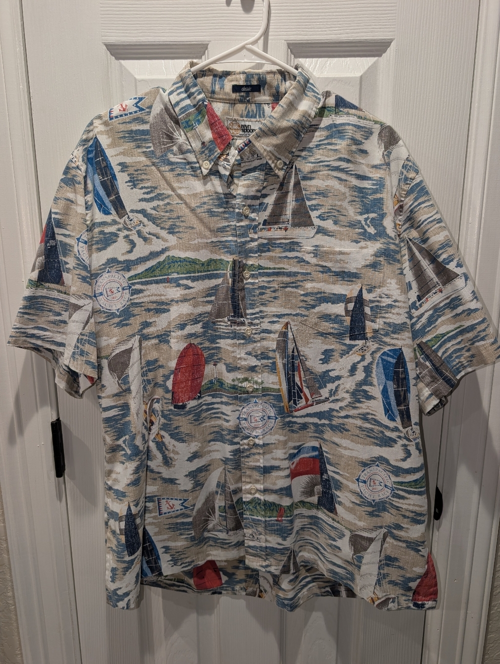Reyn Spooner Transpacific Yaght Race Nautical Print Shirt - Blue/White